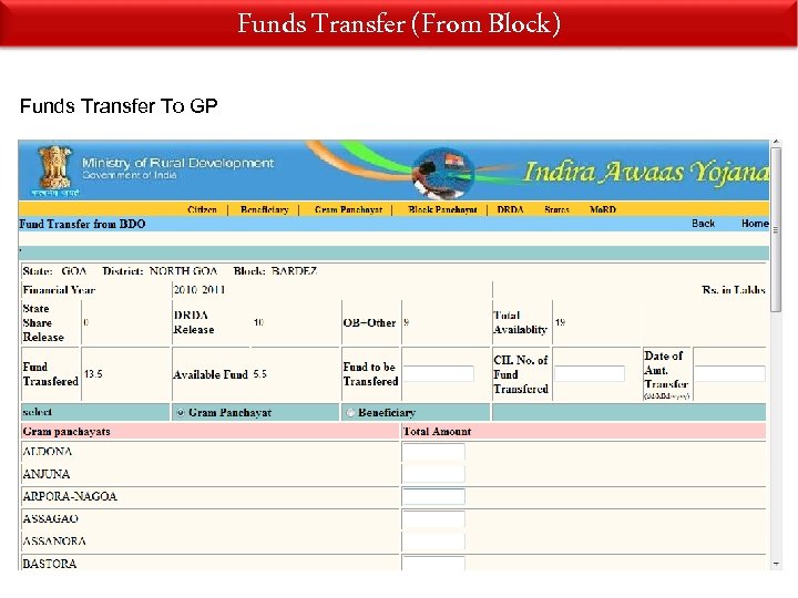 Funds Transfer (From Block) Funds Transfer To GP 