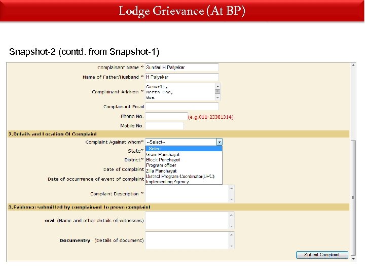 Lodge Grievance (At BP) Snapshot-2 (contd. from Snapshot-1) 