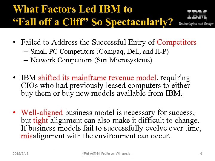 What Factors Led IBM to “Fall off a Cliff” So Spectacularly? • Failed to