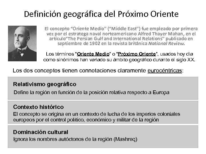 Definición geográfica del Próximo Oriente El concepto “Oriente Medio” (“Middle East”) fue empleado por