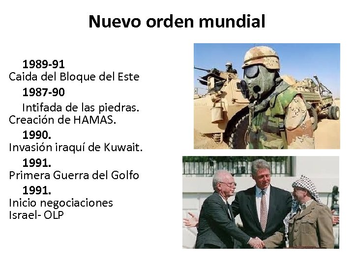 Nuevo orden mundial 1989 -91 Caida del Bloque del Este 1987 -90 Intifada de