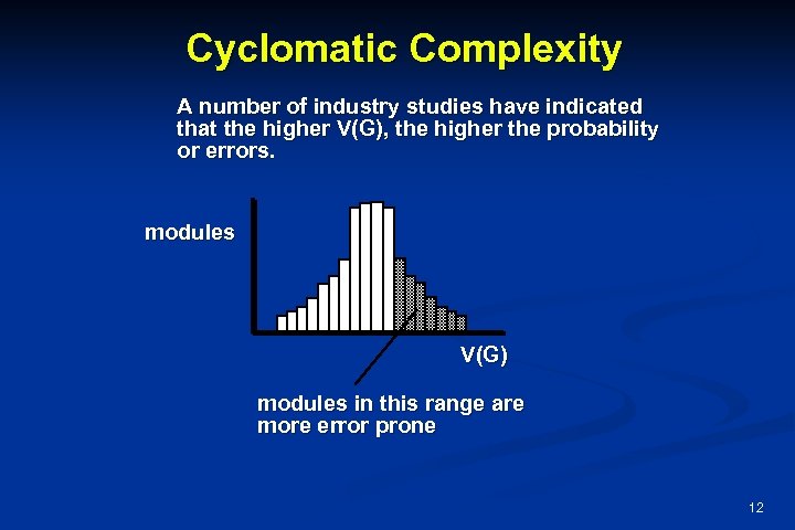 Cyclomatic Complexity A number of industry studies have indicated that the higher V(G), the