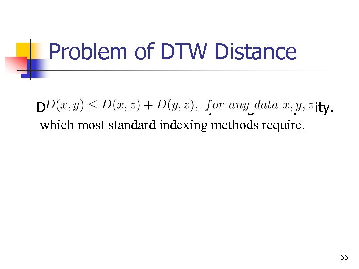 Problem of DTW Distance does not obey triangle-inequality. which most standard indexing methods require.