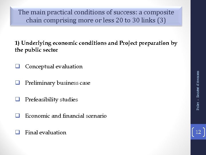The main practical conditions of success: a composite chain comprising more or less 20