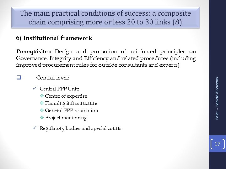 The main practical conditions of success: a composite chain comprising more or less 20