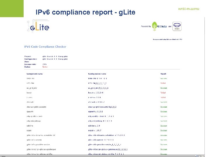 IPv 6 compliance report - g. Lite INFSO-RI-223782 