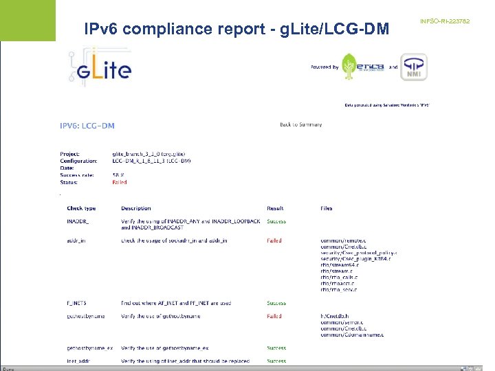 IPv 6 compliance report - g. Lite/LCG-DM INFSO-RI-223782 