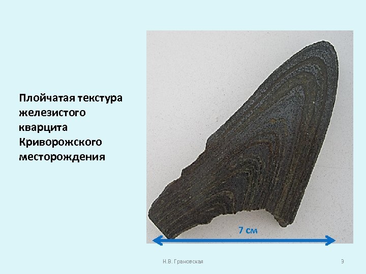 Плойчатая текстура железистого кварцита Криворожского месторождения 7 см Н. В. Грановская 3 