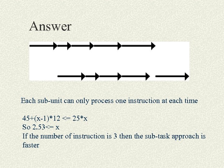 Answer Each sub-unit can only process one instruction at each time 45+(x-1)*12 <= 25*x