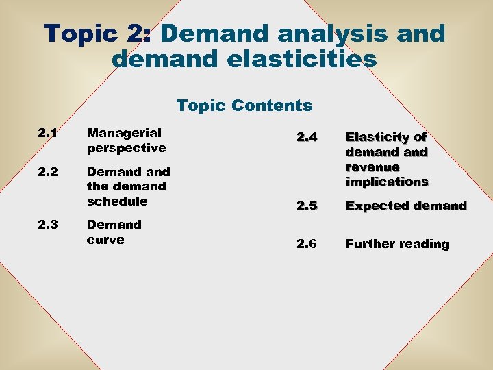 Topic 2: Demand analysis and demand elasticities Topic Contents 2. 1 Managerial perspective 2.