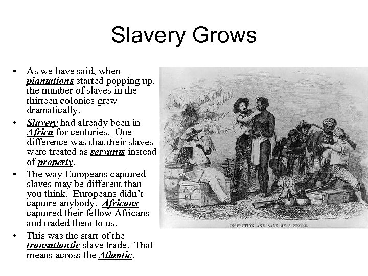 Slavery Grows • As we have said, when plantations started popping up, the number