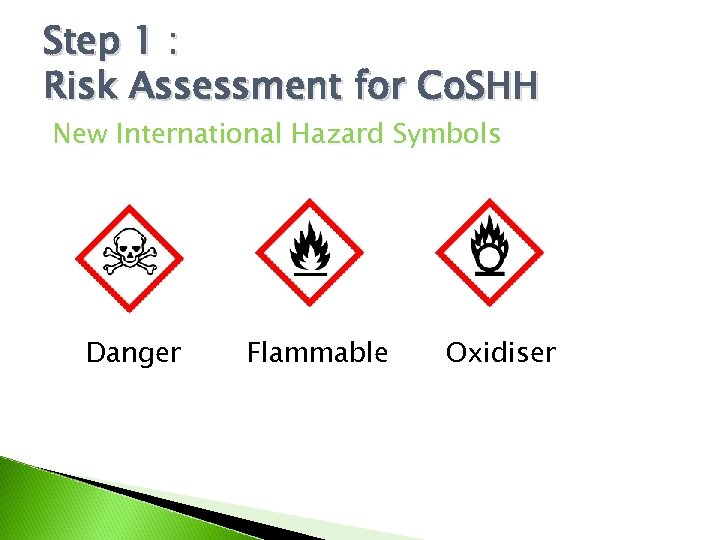 Step 1 : Risk Assessment for Co. SHH New International Hazard Symbols Danger Flammable