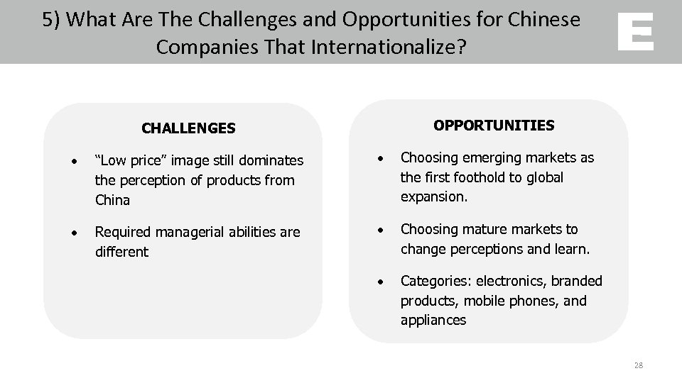 5) What Are The Challenges and Opportunities for Chinese Companies That Internationalize? OPPORTUNITIES CHALLENGES