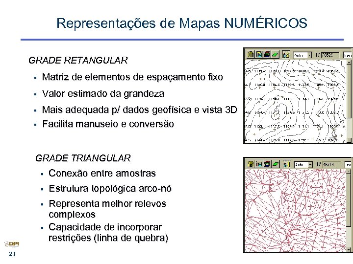 Representações de Mapas NUMÉRICOS GRADE RETANGULAR § Matriz de elementos de espaçamento fixo §