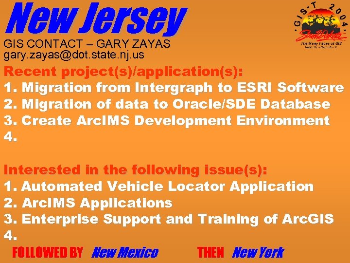 New Jersey GIS CONTACT – GARY ZAYAS gary. zayas@dot. state. nj. us Recent project(s)/application(s):