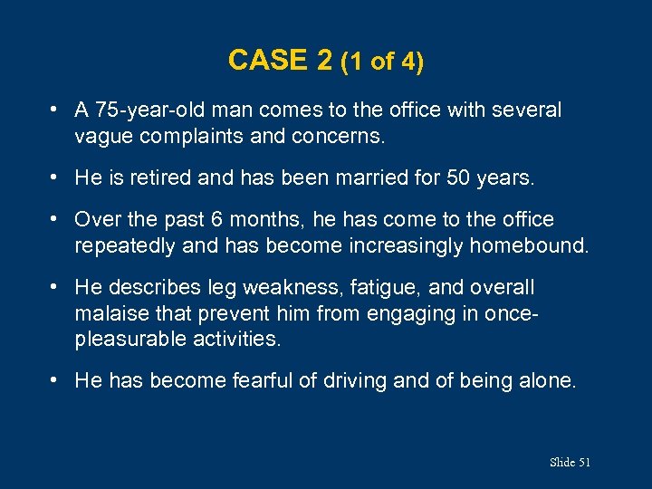 CASE 2 (1 of 4) • A 75 -year-old man comes to the office