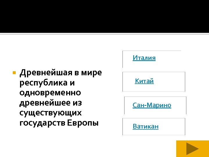 Италия Древнейшая в мире республика и одновременно древнейшее из существующих государств Европы Китай Сан-Марино