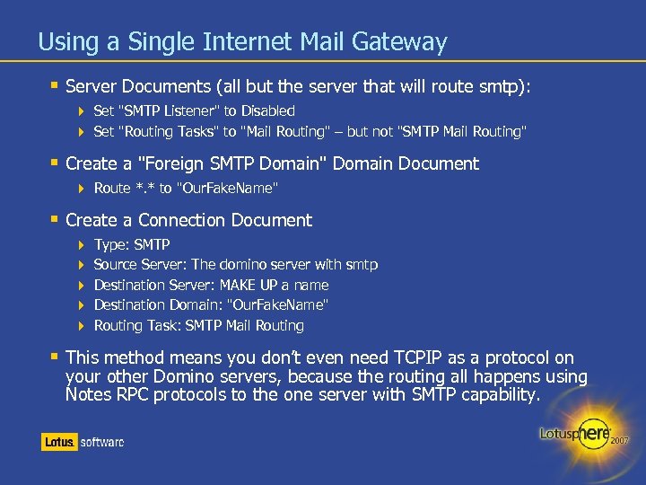 Using a Single Internet Mail Gateway Server Documents (all but the server that will