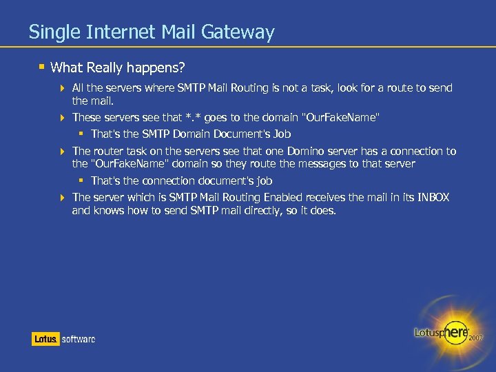 Single Internet Mail Gateway What Really happens? All the servers where SMTP Mail Routing