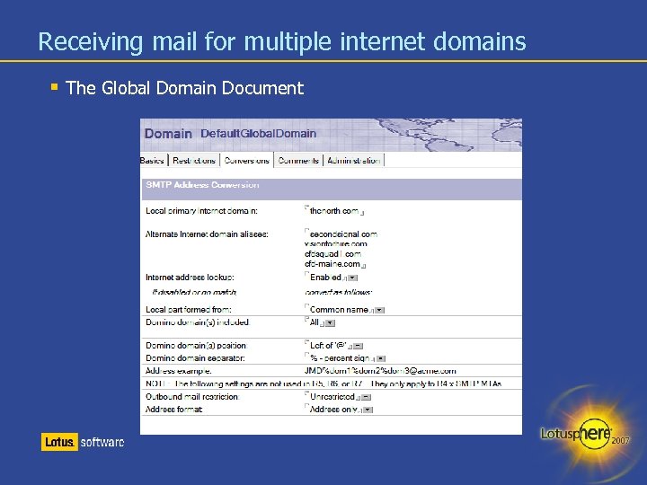 Receiving mail for multiple internet domains The Global Domain Document 