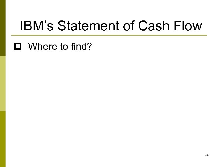 IBM’s Statement of Cash Flow p Where to find? 54 