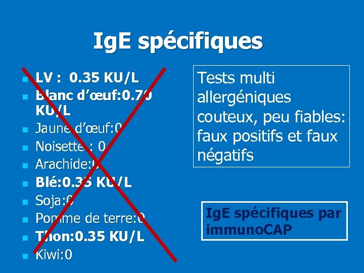 Ig. E spécifiques n n n n n LV : 0. 35 KU/L Blanc