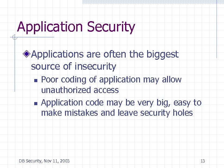 Application Security Applications are often the biggest source of insecurity n n Poor coding