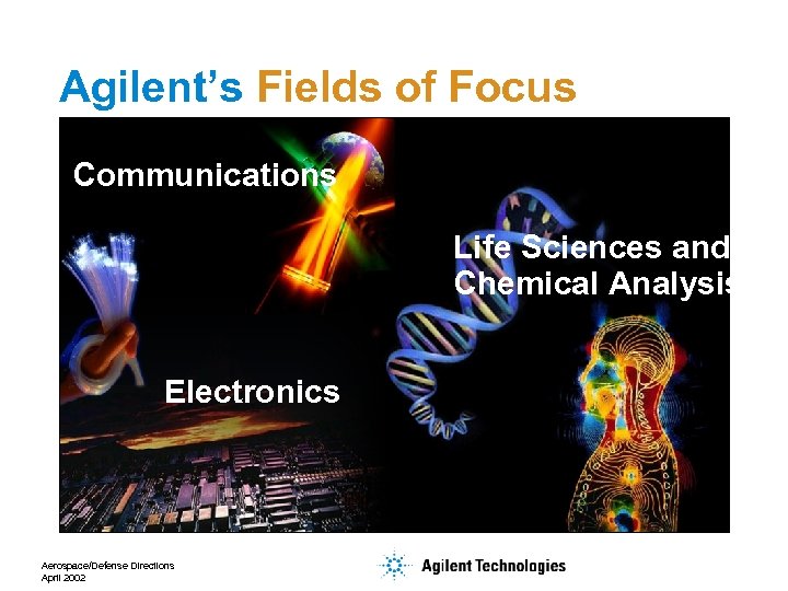 Agilent’s Fields of Focus Communications Life Sciences and Chemical Analysis Electronics Aerospace/Defense Directions April