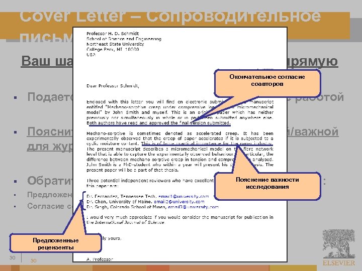 Cover Letter – Сопроводительное письмо Ваш шанс обратиться к редактору напрямую Окончательное согласие соавторов