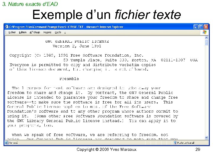 3. Nature exacte d’EAD Exemple d’un fichier texte Copyright © 2006 Yves Marcoux 29