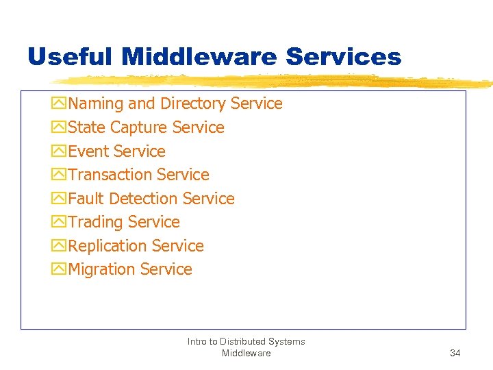 Useful Middleware Services y. Naming and Directory Service y. State Capture Service y. Event