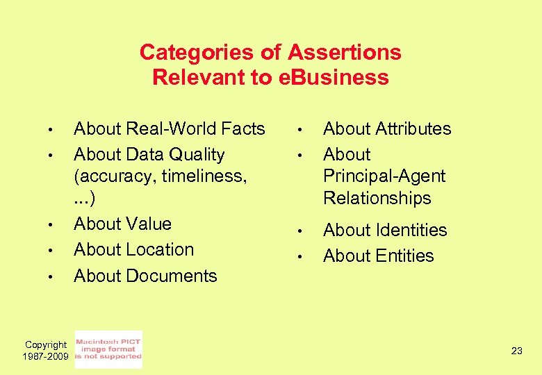 Categories of Assertions Relevant to e. Business • • • Copyright 1987 -2009 About