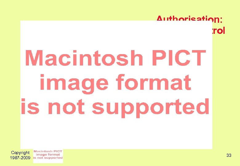 Authorisation: Access Control Copyright 1987 -2009 33 