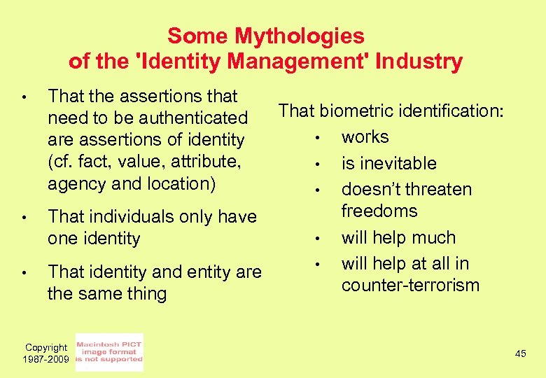 Some Mythologies of the 'Identity Management' Industry • • • That the assertions that