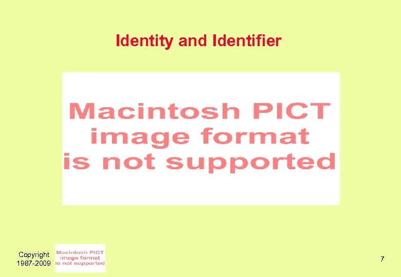 Identity and Identifier Names Codes Roles Copyright 1987 -2009 7 