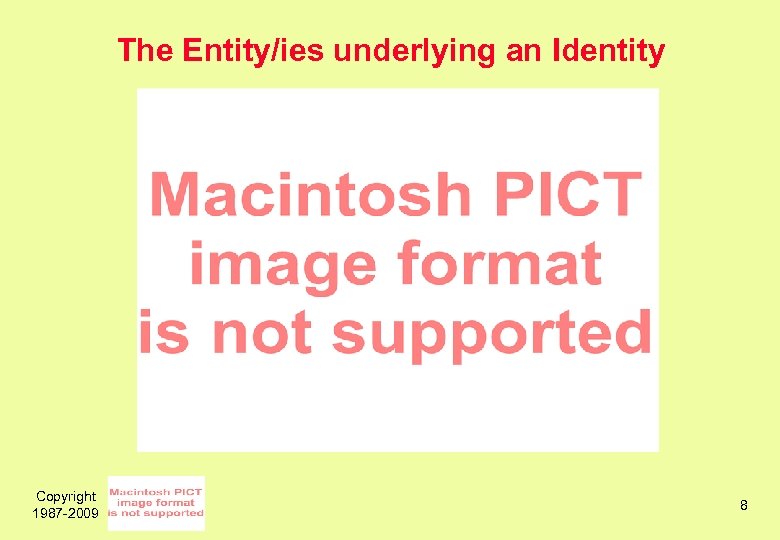 The Entity/ies underlying an Identity Copyright 1987 -2009 8 