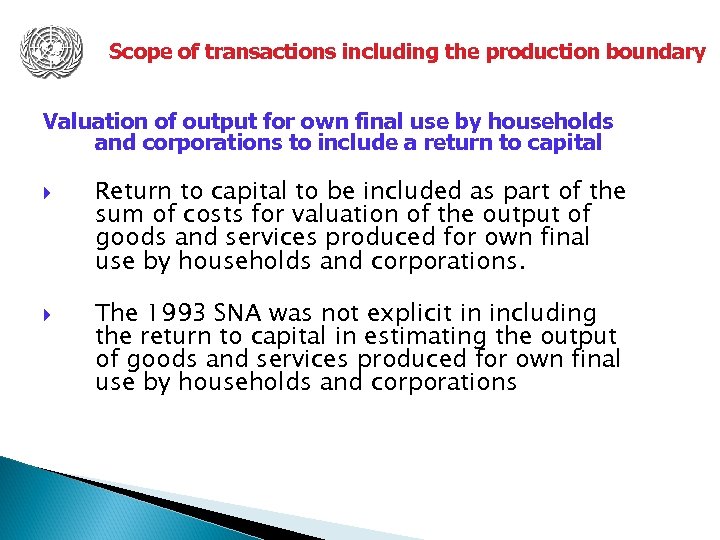 Scope of transactions including the production boundary Valuation of output for own final use