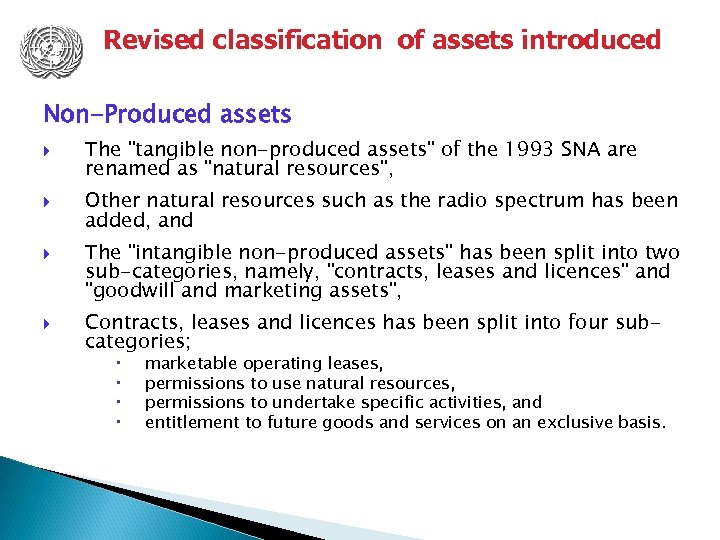 Revised classification of assets introduced Non-Produced assets The 