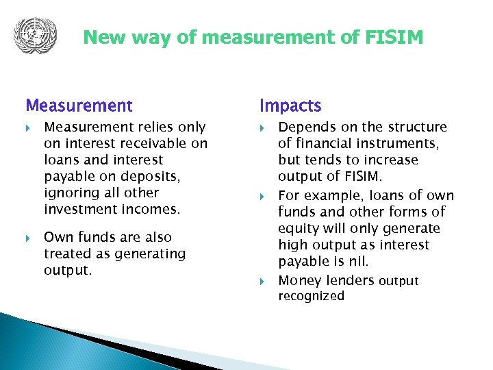 New way of measurement of FISIM Measurement Impacts Measurement relies only on interest receivable