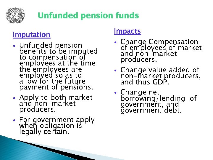 Unfunded pension funds Imputation Unfunded pension benefits to be imputed to compensation of employees