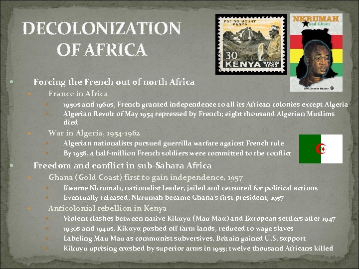 DECOLONIZATION OF AFRICA Forcing the French out of north Africa France in Africa 1950