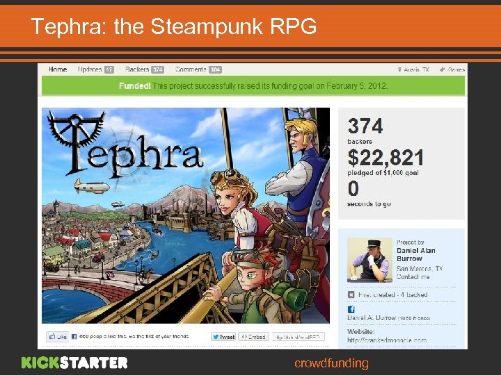 Tephra: the Steampunk RPG Board Game Higher financing rate in Games category crowdfunding 