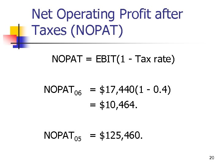 Net Operating Profit after Taxes (NOPAT) NOPAT = EBIT(1 - Tax rate) NOPAT 06