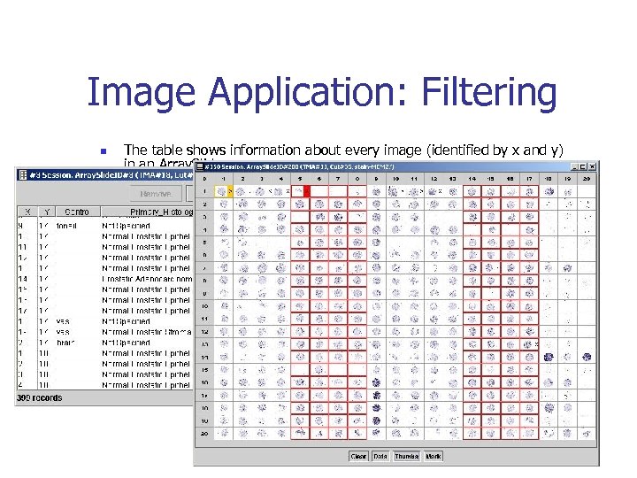 Image Application: Filtering n n The table shows information about every image (identified by
