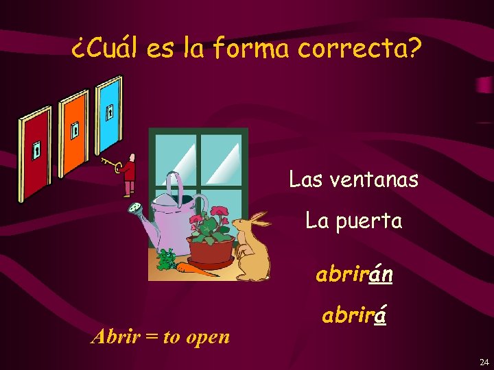 ¿Cuál es la forma correcta? Las ventanas La puerta abrirán Abrir = to open