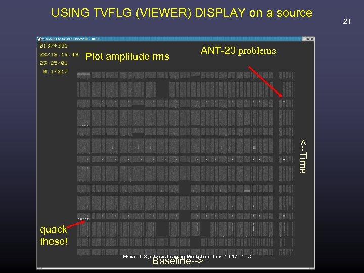 USING TVFLG (VIEWER) DISPLAY on a source Plot amplitude rms ANT-23 problems <--Time quack