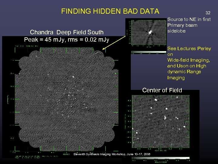 FINDING HIDDEN BAD DATA 32 Source to NE in first Primary beam sidelobe Chandra
