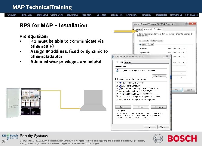 MAP Technical. Training Overview Bring. i. Serv. Hardw. Man. 1 Control Cent. Hardw. Man.