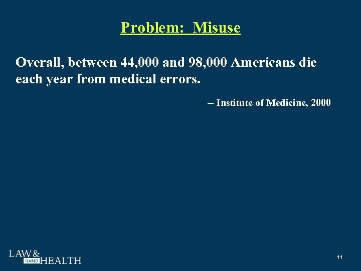Problem: Misuse Overall, between 44, 000 and 98, 000 Americans die each year from