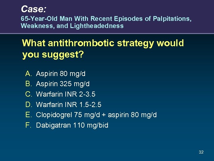 Case: 65 -Year-Old Man With Recent Episodes of Palpitations, Weakness, and Lightheadedness What antithrombotic